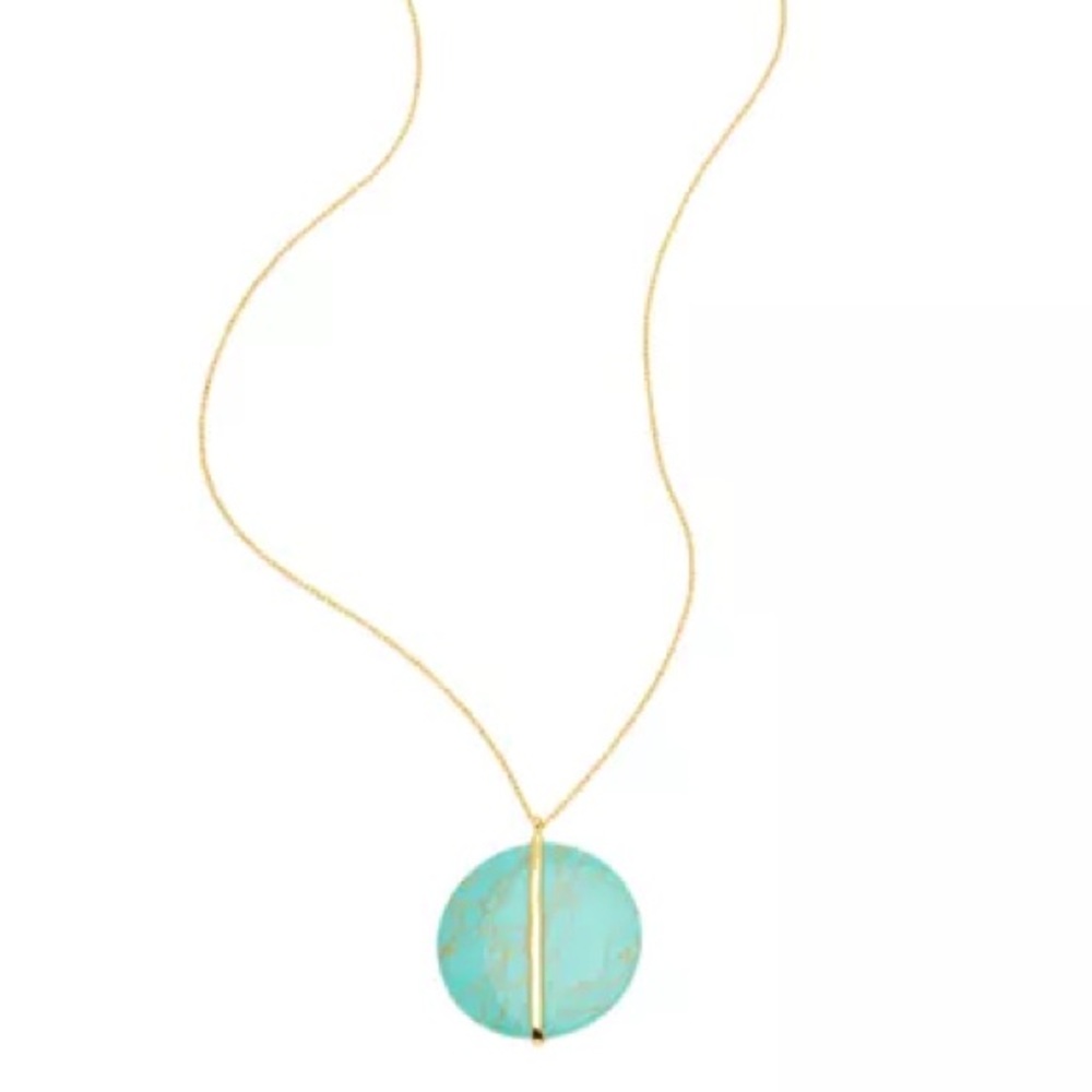 Gorjana Brinn Turquoise Disc Gold Adjustable Pendant Necklace 36"